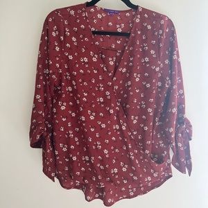 West Kei Allan Surplice Tie Sleeve High Low Blouse Size Small